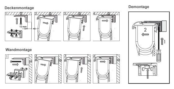Anleitung zur Decken- und Wandmontage für das Sunstrip Doppelrollo