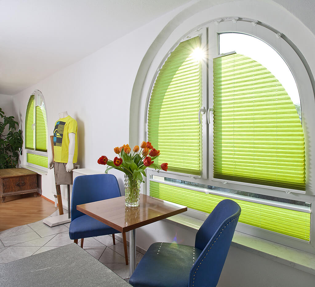 Sichtschutz im Wohnzimmer - moderne Plissees, Gardinen und ...