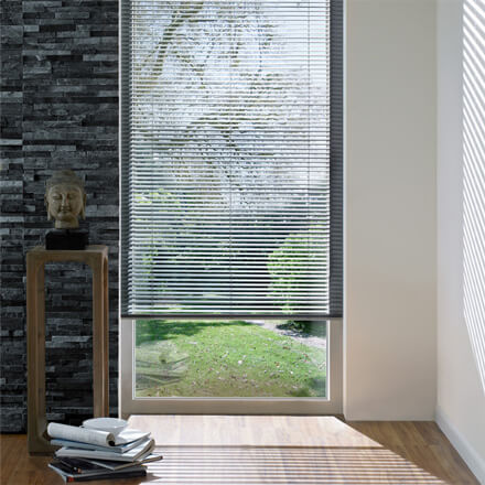 Schwarze Jalousien mit Megaview im Eingangsbereich