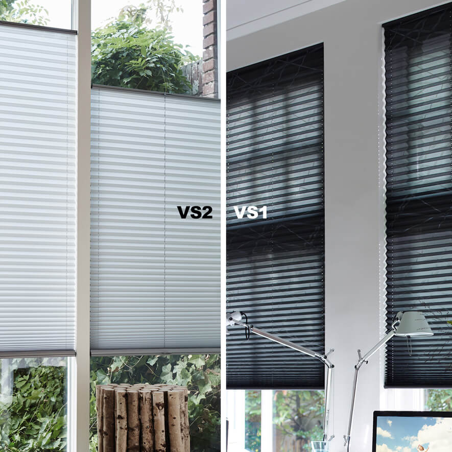 Vergleich Plissees fest verspannt Modell VS2 und VS1