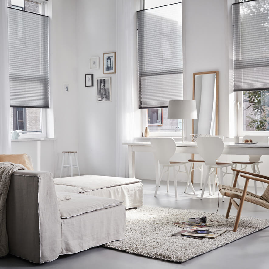 Plissees VS2 fest verspannt in Grau im Wohnzimmer