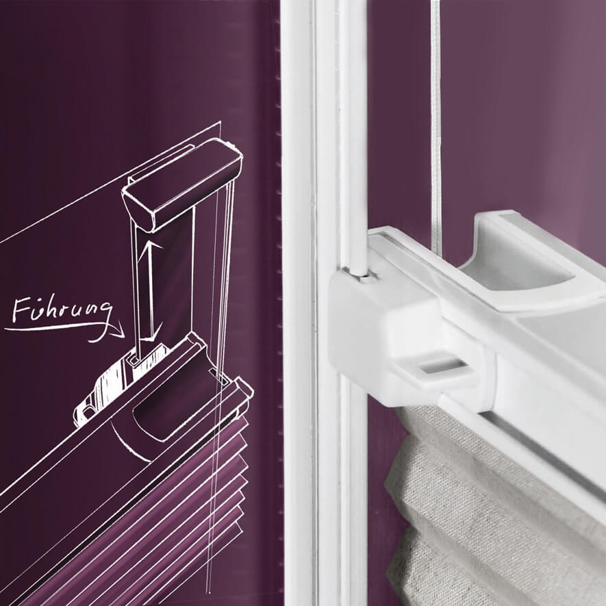 Plissees mit Seitenführungsschiene zum sicherer Halt!