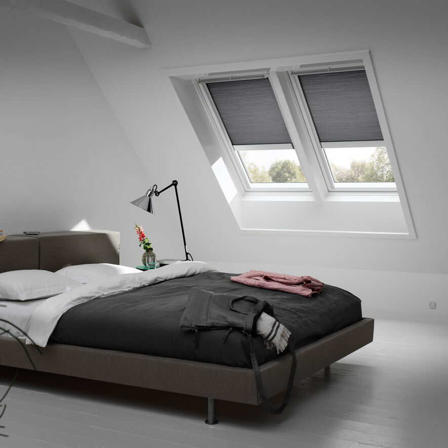 Graue Verdunkelungs Wabenplissees für VELUX® Dachfenster Graue Verdunkelungs Wabenplissees für VELUX® Dachfenster