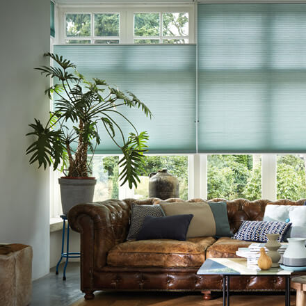 Doppelschnur Wabenplissee in Blau-Grün