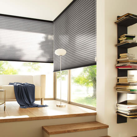 Wabenplissee Kettenzug Wohnzimmer grau